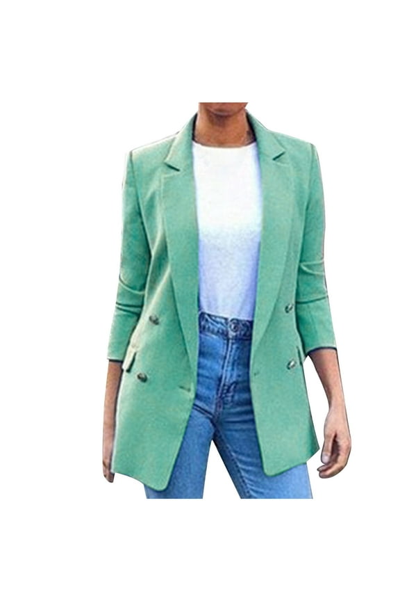 Blazers Jackets for Women Business Casual Solid Open Front Long Sleeve Outfits Slim Fit Work Office Blazers Lightweight Dressy Suits with Pockets Cardigans Green M