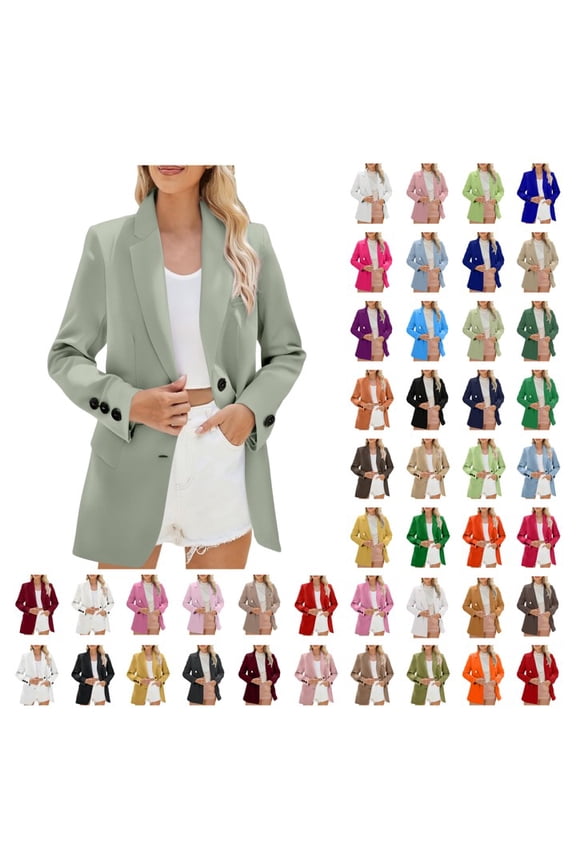 Blazers for Women Business Casual Open Front Button Long Sleeve Lapel Dressy Jackets Work Office Professional Suit Blazer