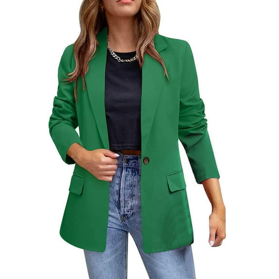 Meichang Blazers for Women Casual Open Front Blazer Office Single Button Jacket Solid Color Outwear Dressy Long Sleeve Blazer