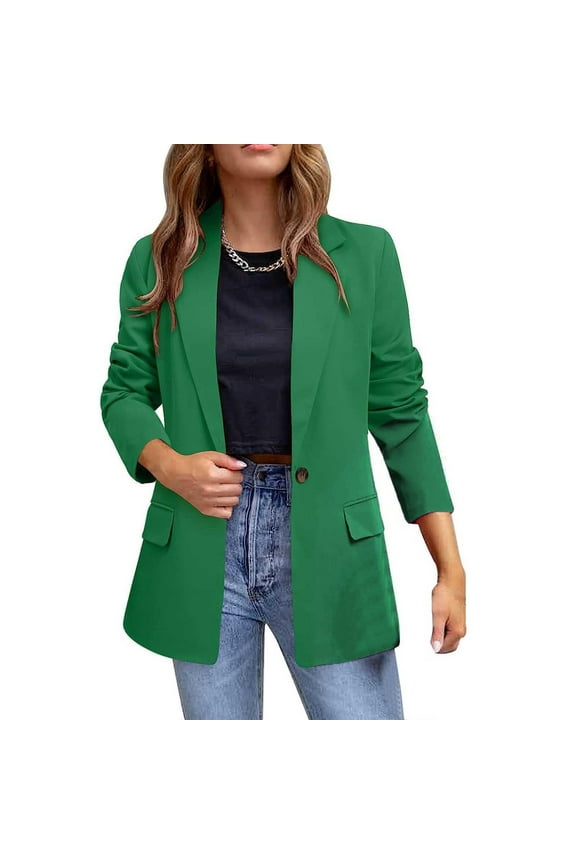 Meichang Blazers for Women Casual Open Front Blazer Office Single Button Jacket Solid Color Outwear Dressy Long Sleeve Blazer