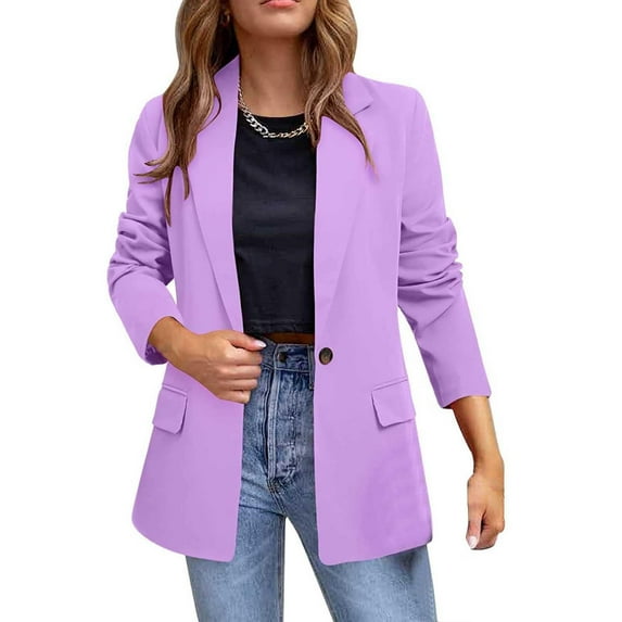 Meichang Blazers for Women Casual Open Front Blazer Office Single Button Jacket Solid Color Outwear Dressy Long Sleeve Blazer