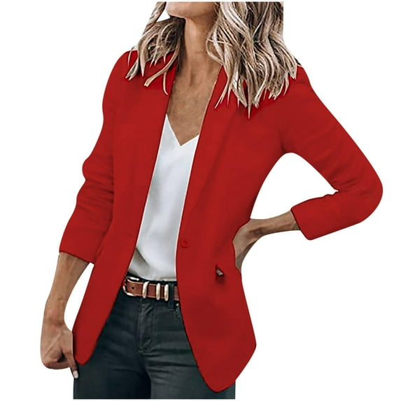 Meichang Blazers for Women Fashion Dressy Solid Lightweight Cardigan Long Sleeve Button Suit Work Office Formal Jacket with Pockets