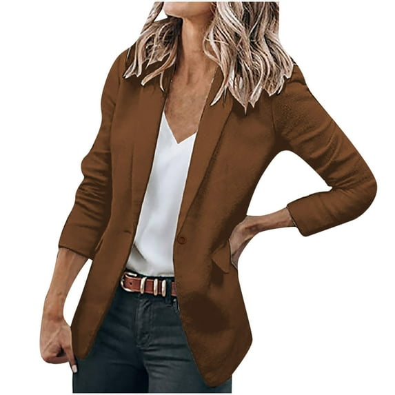 Meichang Blazers for Women Fashion Dressy Solid Lightweight Cardigan Long Sleeve Button Suit Work Office Formal Jacket with Pockets