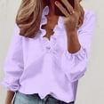 thumbnail image 1 of Meichang Blouses for Women Dressy Casual Ruffle V Neck Puff Long Sleeve Shirts Spring Summer Lantern Sleeve T-Shirts Solid Loose Work Tops, 1 of 5
