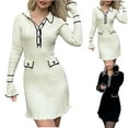 thumbnail image 1 of Meichang Bodycon Sweater Dress for Women Long Sleeve Collar V Neck Button Up Knit Dresses Elegant Slim Fit Work Mini Dress, 1 of 8