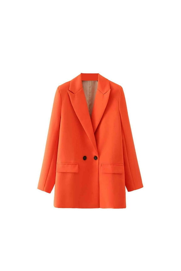 Business Blazers for Women Fall Long Length Sleeves Jacket Elegant Lapel Open Front Blazer Solid Double Button Outwear