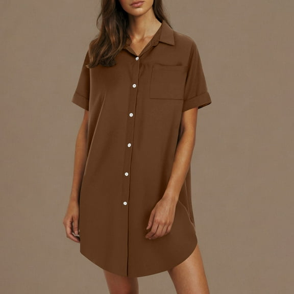 Meichang Button Down Shirt Dresses for Women Summer Casual Cotton Linen Dress Short Sleeve Collar Loose Fit Tshirt Dresses Beach Vacation Mini Dress