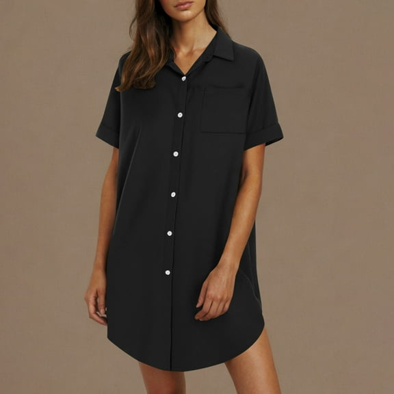 Meichang Button Down Shirt Dresses for Women Summer Casual Cotton Linen Dress Short Sleeve Collar Loose Fit Tshirt Dresses Beach Vacation Mini Dress