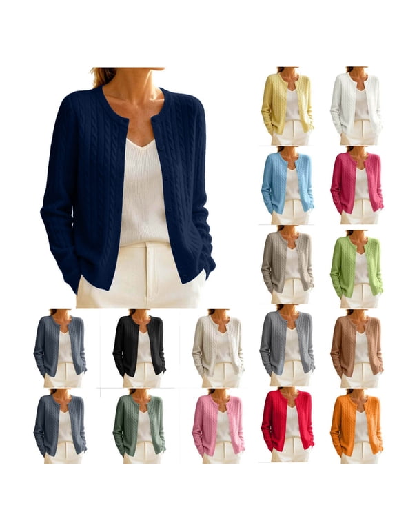 Cable Knit Cardigan Sweater for Women Open Front Long Sleeve Button Up Sweater Fall Cardigans