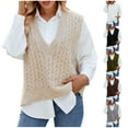thumbnail image 1 of Meichang Cable Knit Sweater Vest Women V Neck Sleeveless Pullover Knitted Tops Fall Loose Fit Lightweight Crop Sweater Vest, 1 of 8
