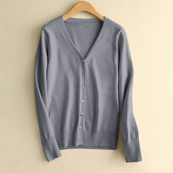 Meichang Cardigan Sweaters for Women Lightweight Long Sleeve V Neck Button Down Knit Cardigan Solid Loose Fit Fall Cardigan Sweater
