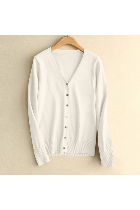 Cardigan Sweaters for Women Long Sleeve V-Neck Button Down Sweater Cardigan Basic Solid Lightweight Knit Cardigans