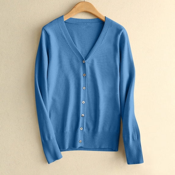 Meichang Cardigan Sweaters for Women Long Sleeve V-Neck Button Down Sweater Cardigan Basic Solid Lightweight Knit Cardigans