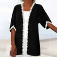 thumbnail image 1 of Meichang Cardigans for Women Lace Trim Half Sleeve Kimono Cardigans Plus Size Loose Lightweight Summer Cover Ups Soft Casual Open Front Cardigans Black L, 1 of 5