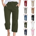 thumbnail image 1 of Meichang Casual Capri Pants for Women Summer Drawstring Waist Straight Leg Capris Lightweight Loose Fit Work Cropped Trouser with Pockets, 1 of 7