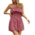 thumbnail image 1 of Meichang Chiffon Short Rompers for Women Off the Shoulder Ruffle Smocked Tiered Jumpsuits Tunic High Waist Solid Color Overalls, 1 of 3
