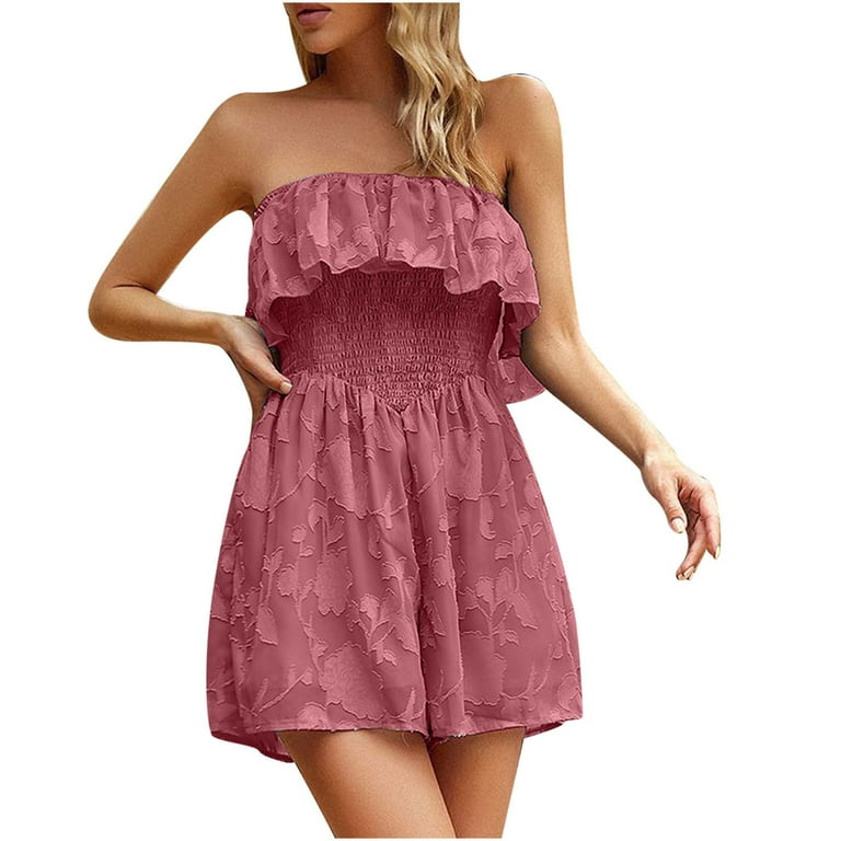 Meichang Chiffon Short Rompers for Women Off the Shoulder Ruffle