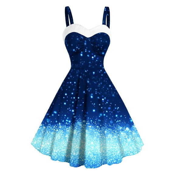 Christmas Dresses for Women Sleeveless Spaghetti Strap A-Line Dress Xmas Snowflake Print Vintage Retro 1950s Midi Dress Cocktail Swing Party Dresses