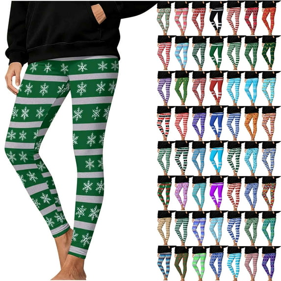 Meichang Christmas Leggings High Waisted for Women Holiday Striped Print Tights Workout Gym Yoga Pants