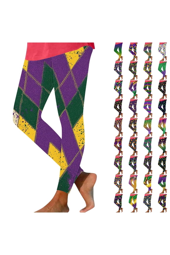 Meichang Women's Mardi Gras Yoga Leggings Mask Print High Waist Stretchy Carnival Party Tights Leggings