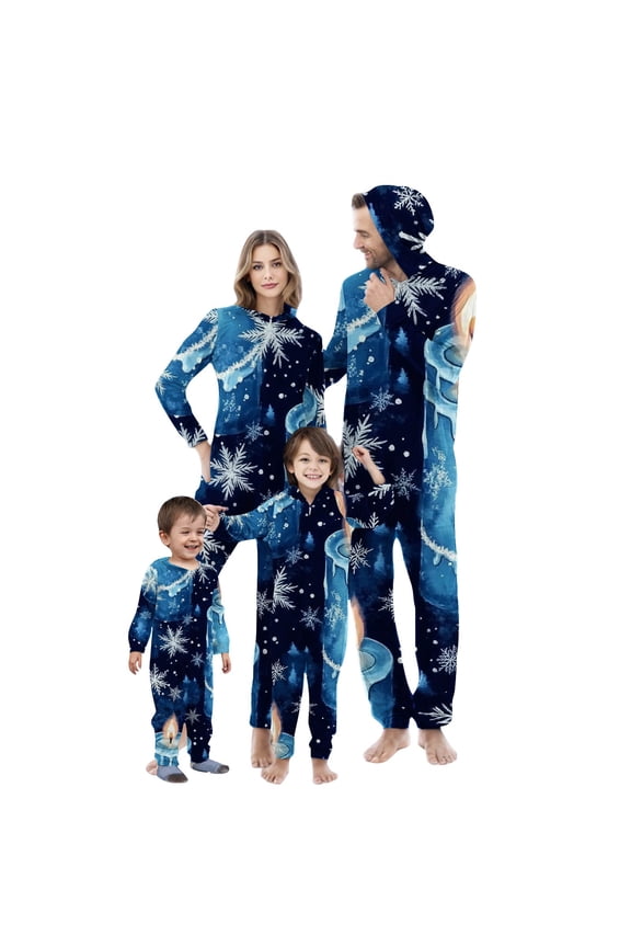 Christmas Matching Family Pajamas Hooded Onesie Long Sleeve Front Zipper Romper Holiday Graphic Matching Family