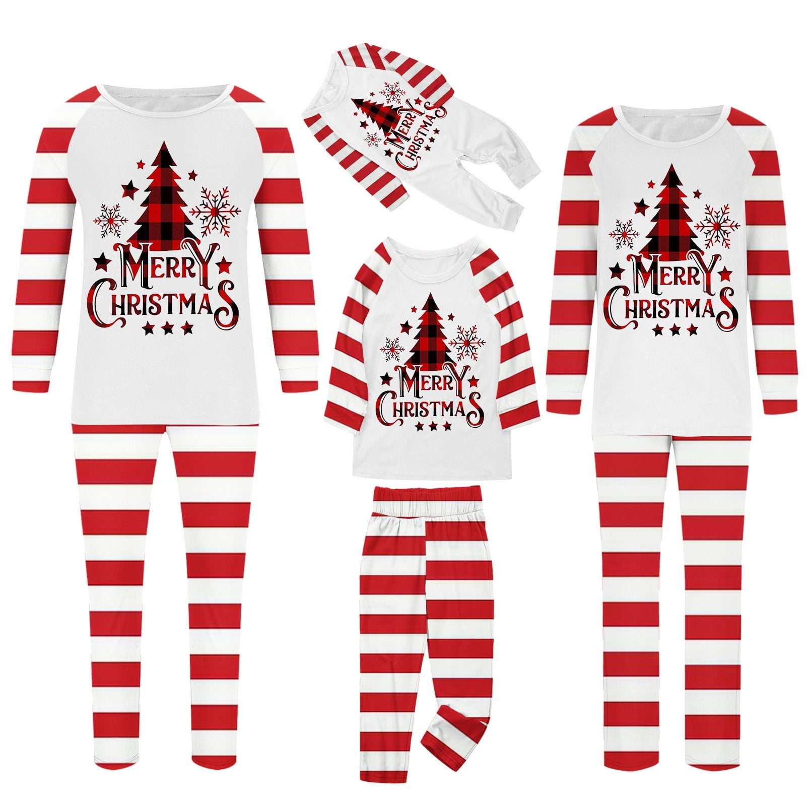 Meichang Christmas Pajamas for Family Cute Xmas Tree Print Long Sleeve Christmas Pajamas His And Hers