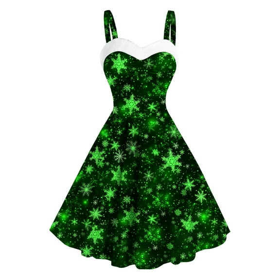 Christmas Snowflake Print Dresses for Women Vintage Retro 1950s Dress Sleeveless Spaghetti Strap A-Line Midi Dress Dresses Xmas Holiday Dress