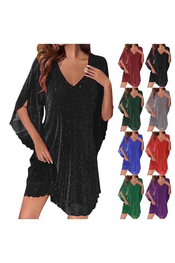 Cocktail Dresses for Women V Neck Mesh Bell Sleeve Party Mini Dress formal Evening Wedding Guest Dresses