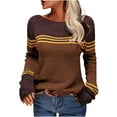 thumbnail image 1 of Meichang Color Block Striped Sweater Women Long Sleeve Crew Neck Chunky Pullover Tops Trendy Textured Knit Sweater Fall Winter Warm Jumpers Tops Brown XXL, 1 of 5