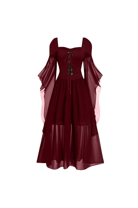 Costumes for Women 2024 Square Neck Fairy Dress Chiffon Vintage Dress Flare Shoulder Renaissance Dress