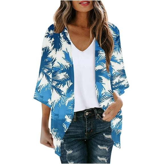 Meichang Cotton Cardigans for Women Open Front Chiffon Kimono Cardigan Boho Floral Print Kimonos Loose Fit Beach Wear Cover Up Blouse Top