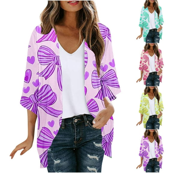 Meichang Cotton Cardigans for Women Summer Lightweight Open Front Cardigan Floral Print Chiffon Kimonos Hawaiian Cover Up