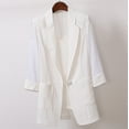 thumbnail image 1 of Meichang Cotton Linen Blazer for Women Loose Long Sleeve Coat Casual Single Button Outwear Lapel Ruched Sleeve Outfits with Pockets, 1 of 8