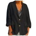 thumbnail image 1 of Meichang Cotton Linen Blazers for Women Dressy Casual Long Sleeve Button Open Front Linen Jackets Solid Lightweight Cardigan Blazers for Work Professional Suits Jackets Black M, 1 of 5