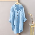 thumbnail image 1 of Meichang Cotton Linen Button Down Shirts for Women Plus Size Long Sleeve High Low Button Up Shirts Basic Solid Collar Roll-Up Tops Loose Fit Work Blouses with Pockets Light Blue M, 1 of 3