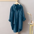 thumbnail image 1 of Meichang Cotton Linen Button Down Shirts for Women Plus Size Long Sleeve High Low Button Up Shirts Basic Solid Collar Roll-Up Tops Loose Fit Work Blouses with Pockets Navy XXXXL, 1 of 3