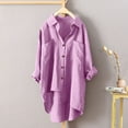 thumbnail image 1 of Meichang Cotton Linen Button Down Shirts for Women Plus Size Long Sleeve High Low Button Up Shirts Basic Solid Collar Roll-Up Tops Loose Fit Work Blouses with Pockets Pink XXXL, 1 of 3