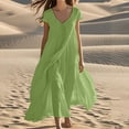 thumbnail image 1 of Meichang Cotton Linen Dresses for Women Summer V Neck Short Sleeve Ruffle Tiered Maxi Dresses Flowy Swing Loose Fit Long Dress Women's Beach Linen Dresses, 1 of 6