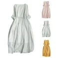 thumbnail image 1 of Meichang Cotton Linen Dresses for Women 3/4 Sleeve Retro Vintage Lace-Up Waist A Line Dress Summer Casual Crew Neck Layered Long Maxi Dress, 1 of 10
