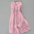 thumbnail image 1 of Meichang Cotton Linen Dresses for Women Solid Lapel Button Midi Dresses 3/4 Sleeve Tie Waist A Line Dresses Flowy Pleated Casual Dresses Pink M, 1 of 6