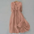 thumbnail image 1 of Meichang Cotton Linen Dresses for Women Solid Lapel Button Midi Dresses 3/4 Sleeve Tie Waist A Line Dresses Flowy Pleated Casual Dresses Red XL, 1 of 6