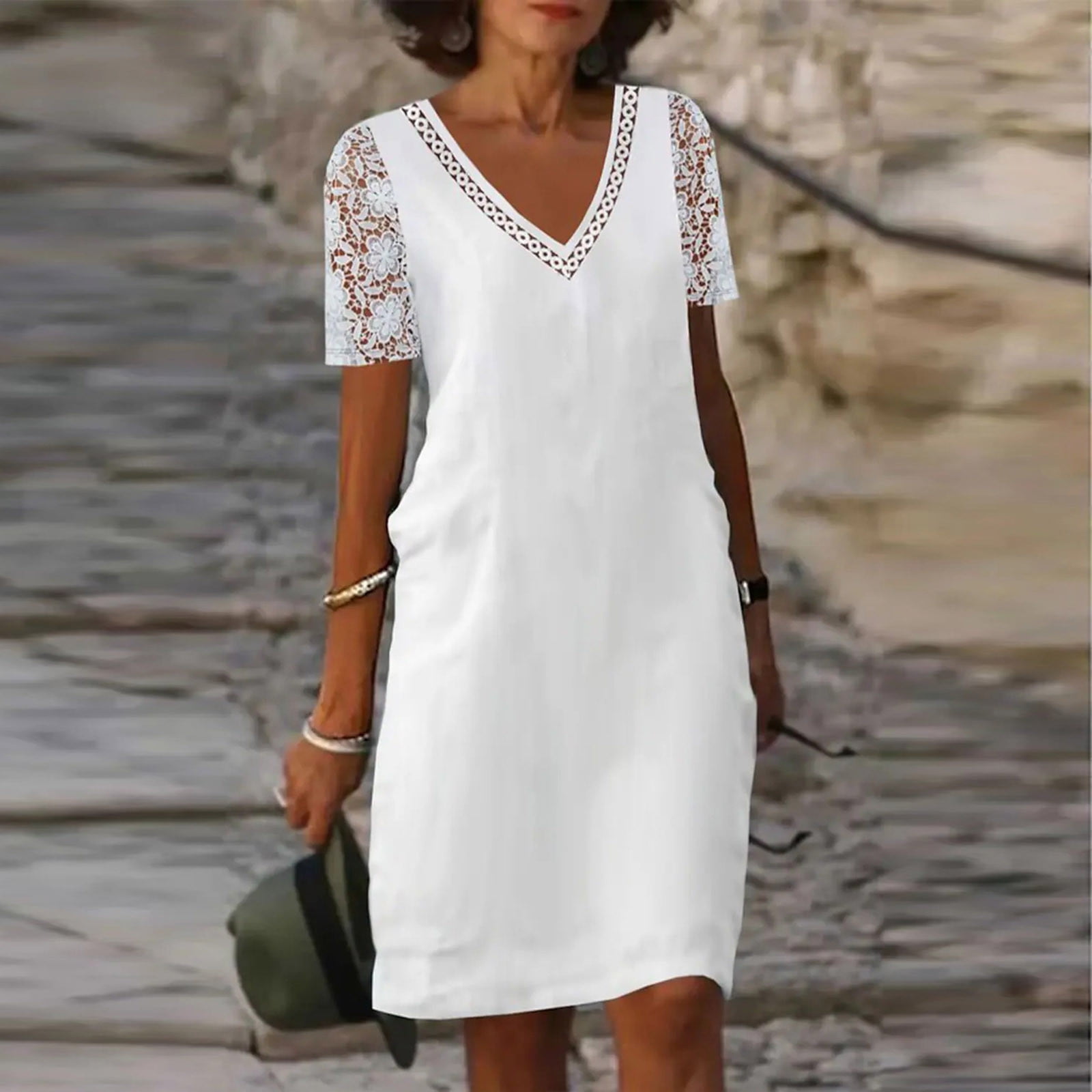Meichang Cotton Linen Mini Dresses for Women Lace V Neck Short Sleeve Dresses Solid Casual Loose Summer Dresses Lightweight Comfy Work Dresses White M - Walmart.com Meichang Cotton Linen Mini Dresses for Women Lace V Neck Short Sleeve Dresses Solid Casual Loose Summer Dresses Lightweight Comfy Work Dresses White M - Walmart.com