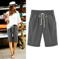 thumbnail image 1 of Meichang Cotton Linen Shorts for Women Elastic Waist Knee Length Bermuda Shorts Loose Lounge Shorts with Drawstring Pockets, 1 of 6