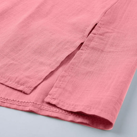 Meichang Cotton Linen Tops for Women Plus Size 3/4 Sleeve Crewneck Tunic Blouses Dressy Casual Solid Shirts Summer Loose Fit Side Split T Shirts Ladies Summer Clothes