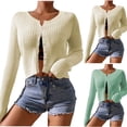 thumbnail image 1 of Meichang Cropped Cardigan Sweaters for Women Long Sleeve Ribbed Knit Cardigans Open Front Button Down Fall Cardigan Green S, 1 of 8