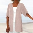 thumbnail image 1 of Meichang Cropped Cardigans for Women 3/4 Sleeve Solid Chiffon Kimono Cardigans Soft Swimwear Loose Cover-Ups Lightweight Open Front Cardigans Black Free Size, 1 of 6