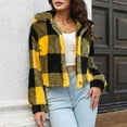 thumbnail image 1 of Meichang Cropped Jacket for Women 2023 Fuzzy Plaid Print Jackets Fleece Button Down Winter Coat Long Sleeve Outwear, 1 of 8