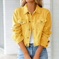 thumbnail image 1 of Meichang Cropped Jean Jackets for Women Fashion Short Denim Shacket Jacket Lapel Long Sleeve Washed Button Down Jean Jacket Coat with Pockets Yellow XXXL, 1 of 5