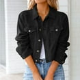 thumbnail image 1 of Meichang Cropped Jean Jackets for Women Fashion Short Denim Shacket Jacket Lapel Long Sleeve Washed Button Down Jean Jacket Coat with Pockets Black L, 1 of 5