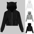 thumbnail image 1 of Meichang Cropped Zip Up Hoodies for Women Lightweight Long Sleeve Casual Cat Ear Hooded Sweatshirt with Pockets Loose Fit Workout Hoodie for Teen Girls, 1 of 5